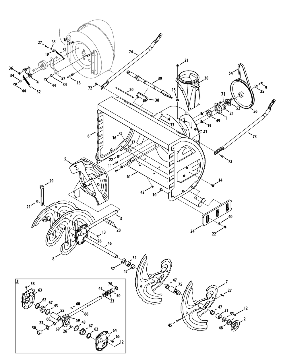 Augers And Housing Diagram and Parts List for 2X933SWE (31AH95SV756-31BH95SV710)(2014) Cub Cadet Snow Blower